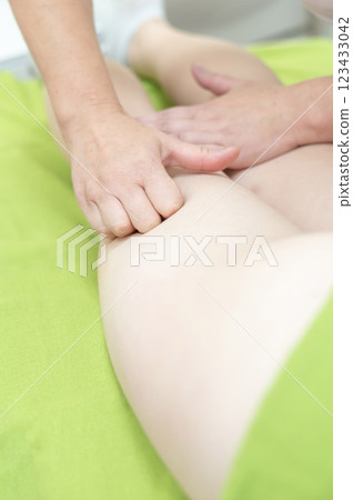 Anti-cellulite manual massage of thighs. Anti-cellulite manual massage of thighs. 123433042