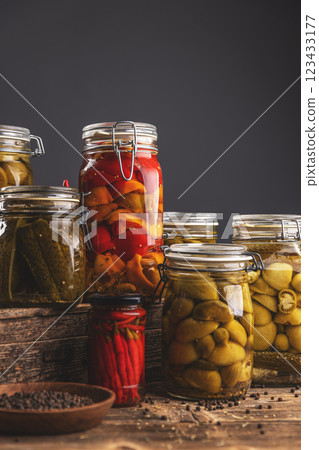 Jars of pickled vegetables Jars of pickled vegetables 123433177