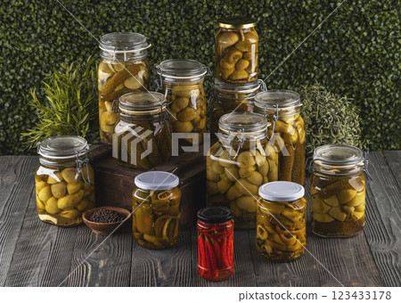 Still life concept of pickled vegetables Still life concept of pickled vegetables 123433178