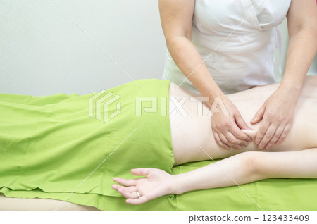 Caucasian woman on manual back massage. Caucasian woman on manual back massage. 123433409