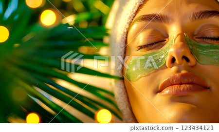 A woman with a green mask on her face 123434121