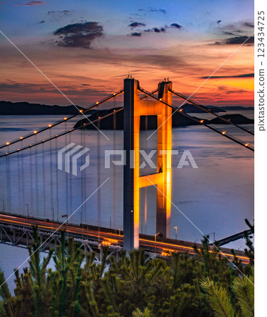 Light-up of Seto Ohashi Bridge 123434725