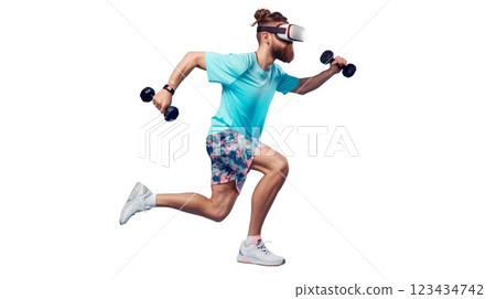 Dynamic VR Fitness Training with Dumbbells 123434742
