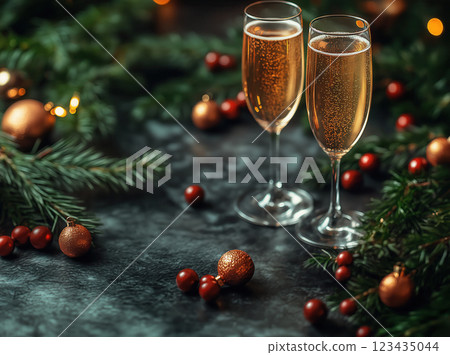 Champagne glasses on a celebratory table. Champagne glasses on a celebratory table. 123435044