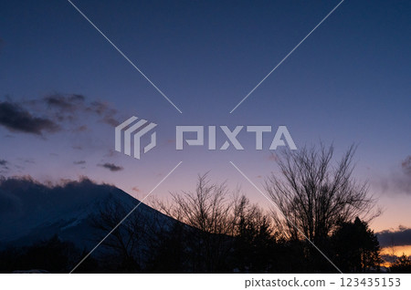 Silhouette of Mt. Fuji Mt. Fuji at sunset 123435153
