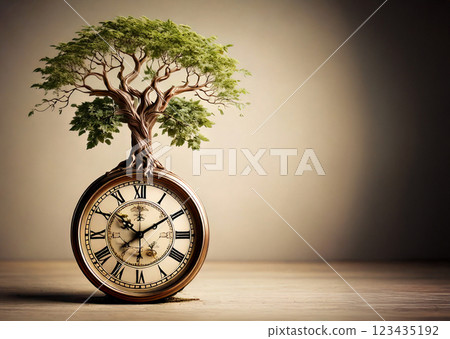 A tree growing on a clock. It takes time to accomplish things. Late bloomers 123435192