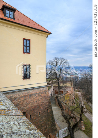 Spilberk Castle, historic fortress on a hilltop above downtown Brno, South Moravian region of the Czech Republic 123435319