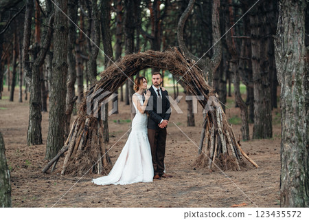 walk of the bride and groom through the autumn forest walk of the bride and groom through the autumn forest 123435572