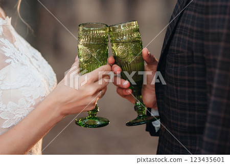 walk of the bride and groom through the autumn forest walk of the bride and groom through the autumn forest 123435601