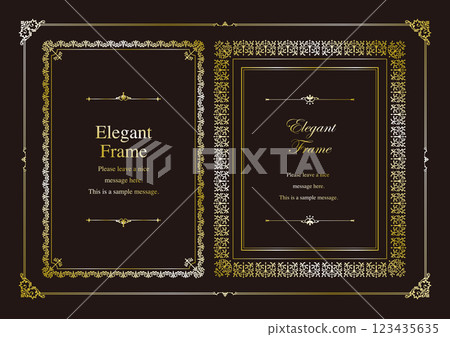 Luxurious and elegant frame set, decorative borders, ornamental design, elegant details, gold, 123435635