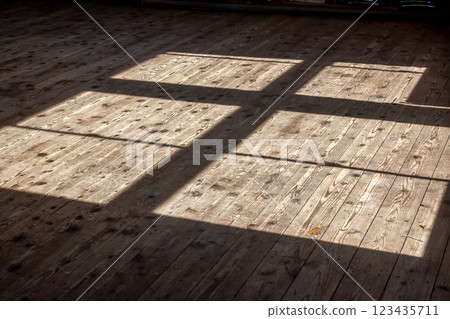 Natural light shines through the retro classroom floor of the former Asahi Elementary School. 123435711