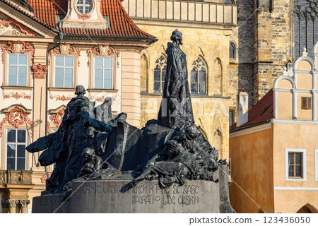 Jan Hus memorial in the Old Town Square Staromestske namesti, square in the Old Town of Prague, Czech Republic Jan Hus memorial in the Old Town Square Staromestske namesti, square in the Old Town of Prague, Czech Republic 123436050