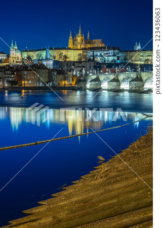 Panoramic night view of the iconic Charles Bridge over Vltava river and Prague Old town cityscape, in Prague, Czech Republic Panoramic night view of the iconic Charles Bridge over Vltava river and Prague Old town cityscape, in Prague, Czech Republic 123436063