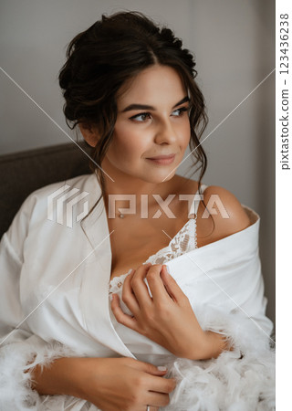 bride young girl in lingerie in the morning in the room bride young girl in lingerie in the morning in the room 123436238