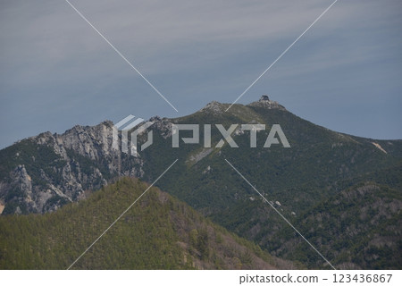 During Golden Week, when fresh greenery is in full bloom, the granite of Mt. Kinpu can be seen from the Crystal Line in Yamanashi Prefecture. During Golden Week, when fresh greenery is in full bloom, the granite of Mt. Kinpu can be seen from the Crystal Line in Yamanashi Prefecture. 123436867