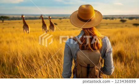 Solo female travellers experiencing African wildlife 123436899