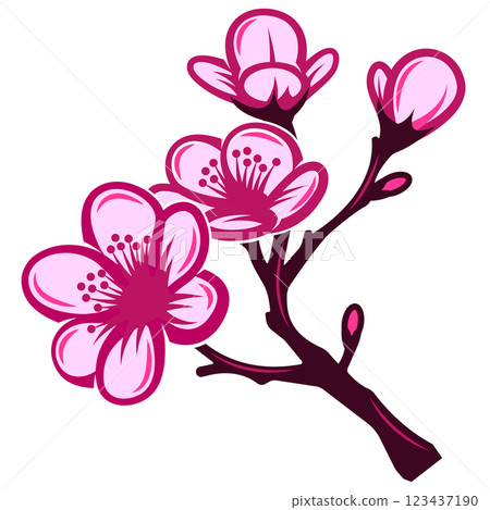 A vibrant and elegant cherry blossom branch with delicate pink flowers and intricate details perfect for spring designs A vibrant and elegant cherry blossom branch with delicate pink flowers and intricate details perfect for spring designs 123437190