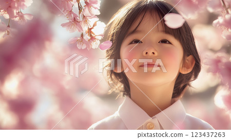 櫻花飄舞小學生穿上新校服的故事。 櫻花飄舞小學生穿上新校服的故事。 123437263