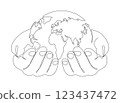 Minimalist continuous one line drawing of Earth held in hands with a plant, symbolizing World Environment Day vector. 123437472