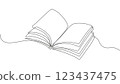 Minimalist continuous one line drawing of an open book, symbolizing online libraries, digital file systems 123437475