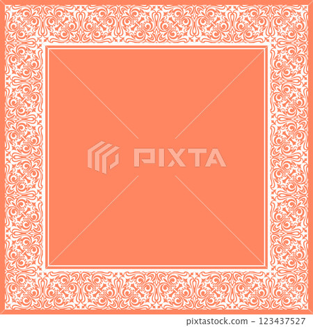 Decorative frame Elegant vector element for design in Eastern style, place for text. Floral pink and white border. Lace illustration for invitations and greeting cards Decorative frame Elegant vector element for design in Eastern style, place for text. Floral pink and white border. Lace illustration for invitations and greeting cards 123437527