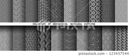 Geometric set of seamless black and gray patterns. Simple vector graphics Geometric set of seamless black and gray patterns. Simple vector graphics 123437544