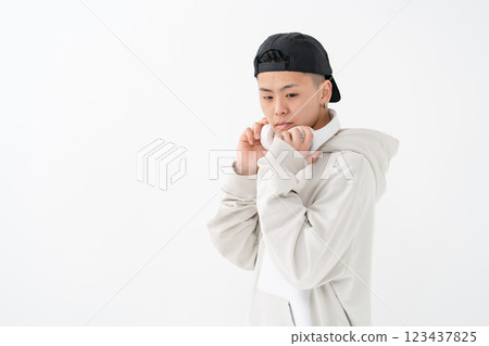 Male teenager portrait headphones 123437825