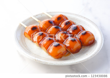 Delicious looking mitarashi dango Delicious looking mitarashi dango 123438086