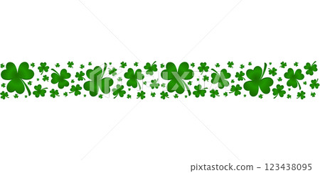 Seamless divider strip of green clover leaves. Perfect for St. Patrick's Day designs and holiday decorations. High resolution, easy to use and perfect for digital and print projects. Vector. PNG Seamless divider strip of green clover leaves. Perfect for St. Patrick's Day designs and holiday decorations. High resolution, easy to use and perfect for digital and print projects. Vector. PNG 123438095