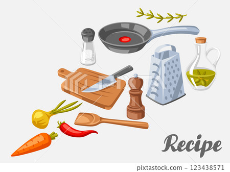 Background with kitchen utensils. Cooking tools for home and recipe items. 123438571