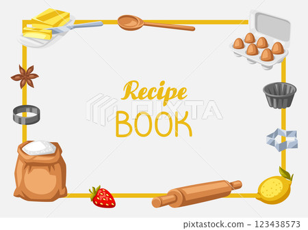 Background with bakery utensils. Cooking tools for home and recipe items. 123438573