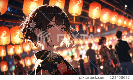 A woman praying at a shrine at night A woman praying at a shrine at night 123438622