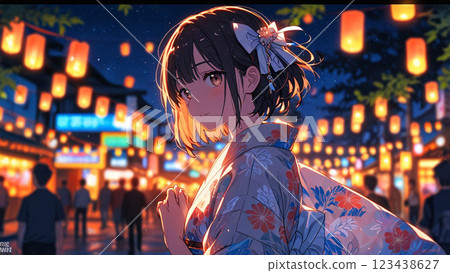 夜間在神社祈禱的女性 123438627