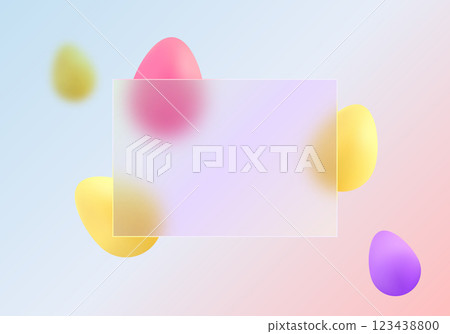 Glass morphism, abstract background. Frosted glass partition with floating colored Easter eggs. Easter holiday Glass morphism, abstract background. Frosted glass partition with floating colored Easter eggs. Easter holiday 123438800