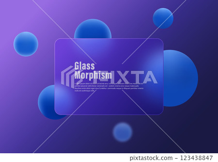 Dark gradient background with partition and spheres. Glass morphism style background. 123438847
