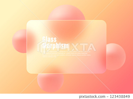 Gradient background, transparent glass partition and floating spheres. Background in glass morphism style. 123438849