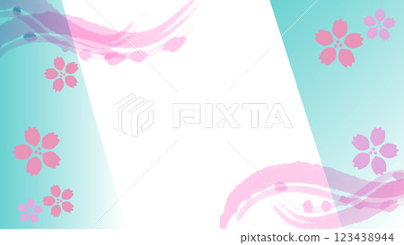 櫻花花瓣和春風的背景框架插圖 123438944