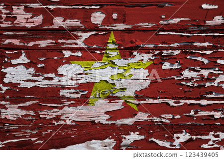 Flag of Vietnam painted on a wooden board Flag of Vietnam painted on a wooden board 123439405