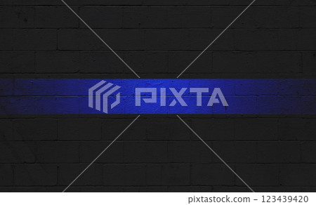 Police Thin Blue Line flag painted on a wall 123439420