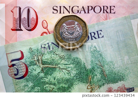 Singaporian dollar coin and banknotes Singaporian dollar coin and banknotes 123439434