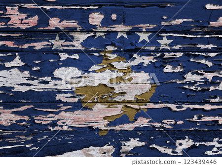 Flag of Kosovo painted on a wooden board Flag of Kosovo painted on a wooden board 123439446