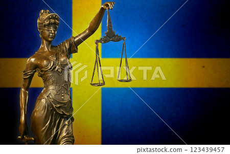 Lady Justice before a Swedish flag Lady Justice before a Swedish flag 123439457