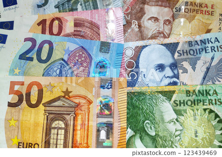 Stack of Euros and Albanian Lek 123439469