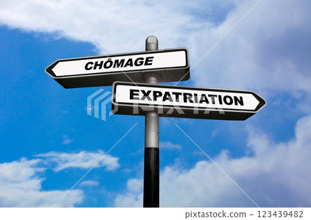 Unemployment or Expatriation - French direction signs 123439482