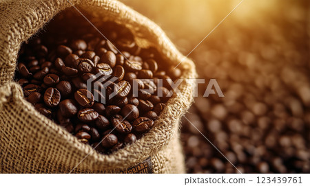 Fairtrade certified coffee beans, warm. 123439761
