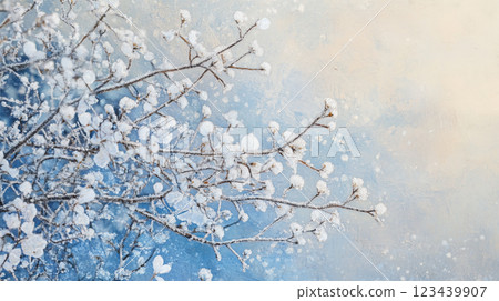 冬日早晨,霜凍覆蓋的細枝特寫 冬日早晨,霜凍覆蓋的細枝特寫 123439907