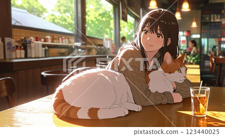 Cat sitting in a cafe 123440025