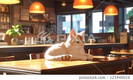 Cat sitting in a cafe 123440028