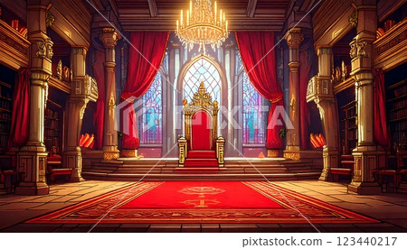 Retro Game Style Natural Pixel Art Background (Throne Room) Generative AI 123440217