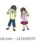 Smiling boy and girl making cute poses 123440255